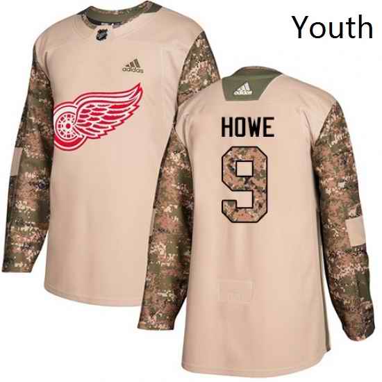Youth Adidas Detroit Red Wings 9 Gordie Howe Authentic Camo Veterans Day Practice NHL Jersey